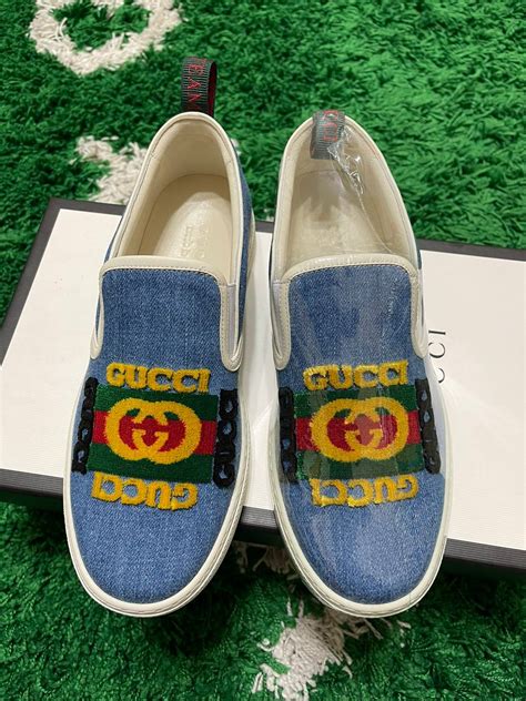 gucci scarpe slip on|gucci denim slip on.